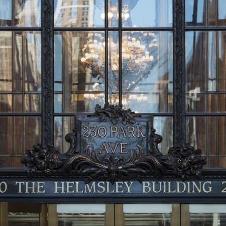 Helmsley exterior sign above entry